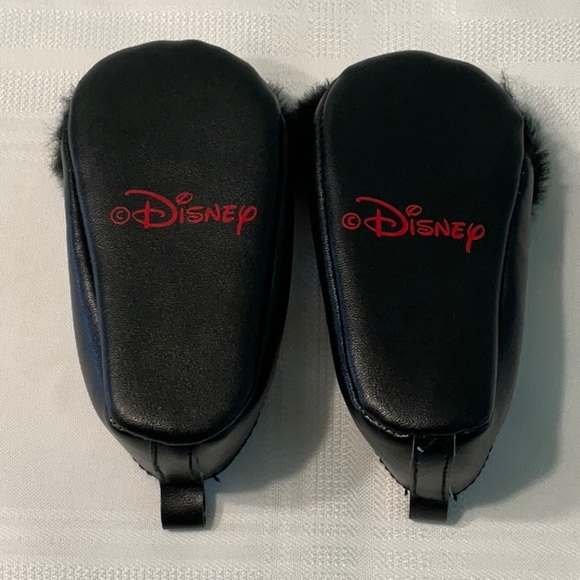 Disney Minnie Mouse Black Pleather Shoes with Fur Hair & Red Bow 6-9 Months - Picture 3 of 4